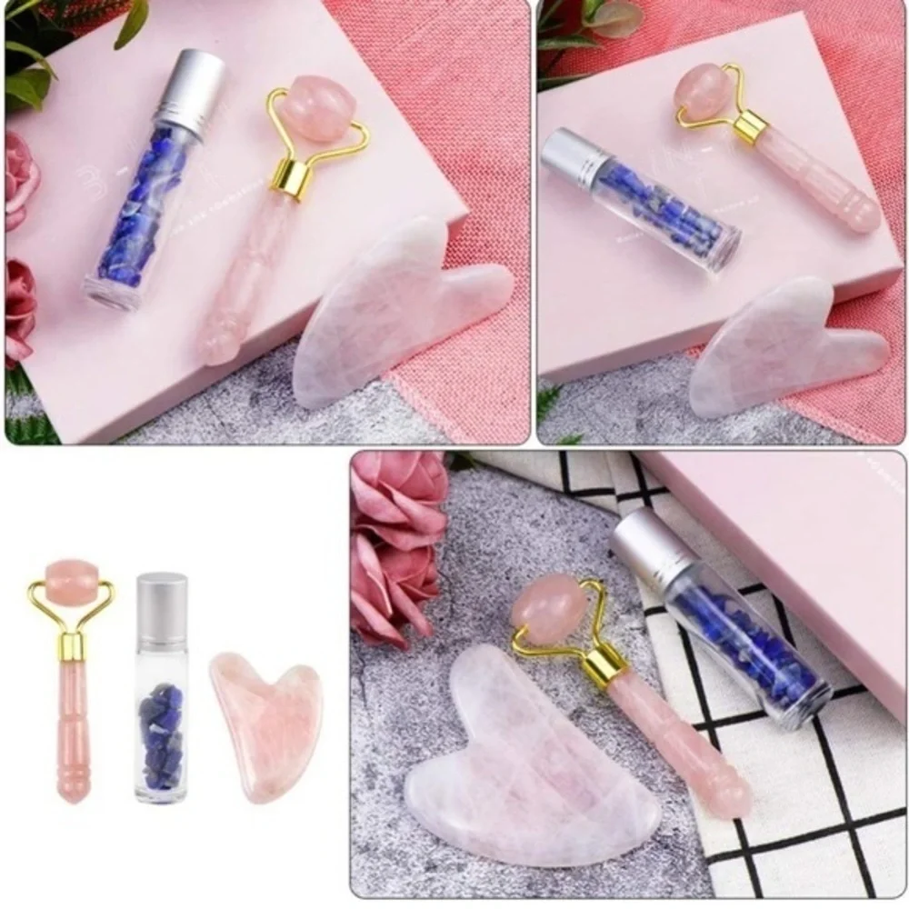 Beaupretty Natural Jade Roller Set Face Massage Board Jade Massage Roller. NEW